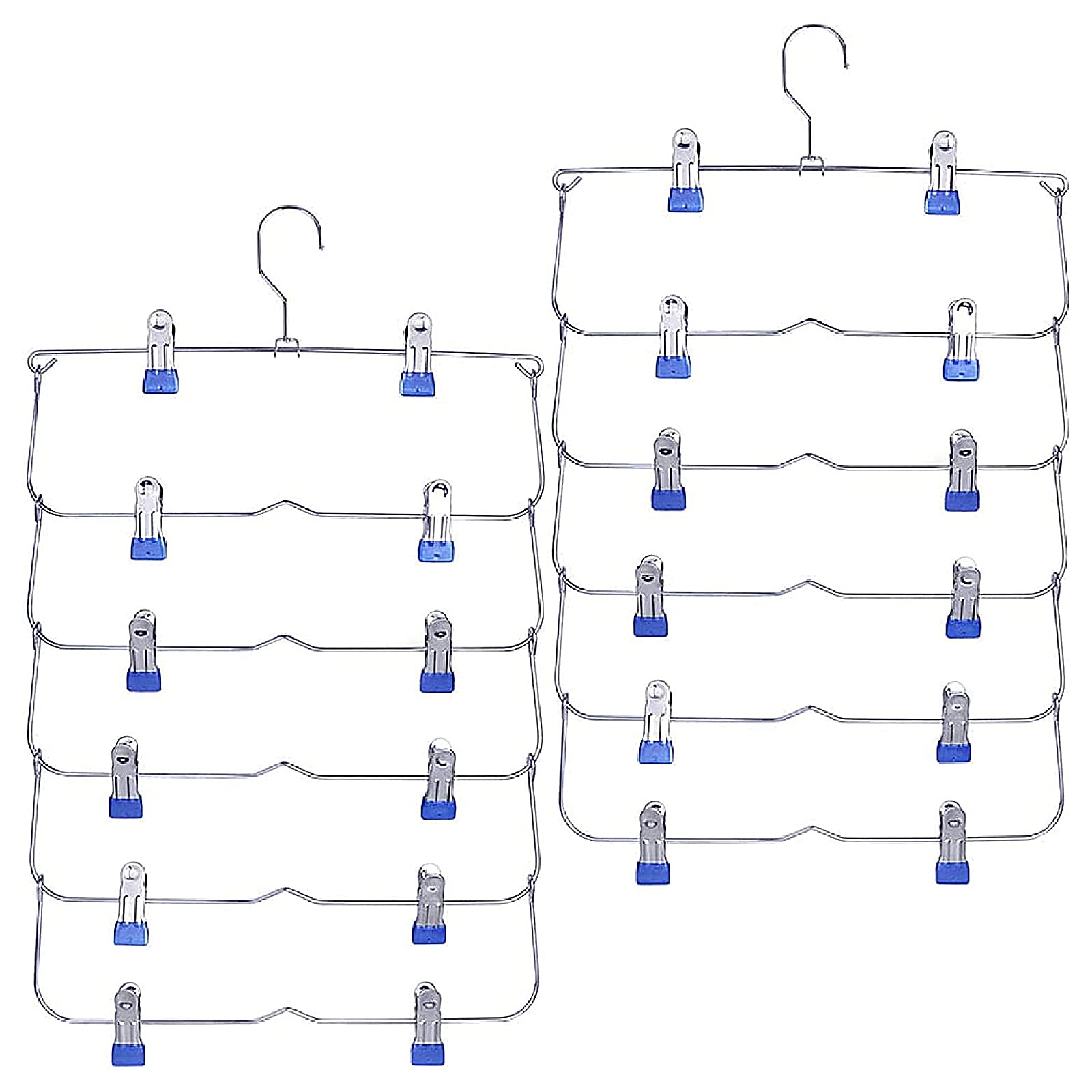 DEWEL 6段ズボン・スカートハンガー すべらない 省スペース収納 2本セット 折りたたみ式 多機能ハンガー